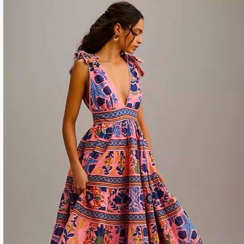 Farm Rio Seashell Tapestry Sleeveless Midi Dress, Size S